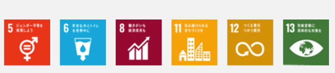 SDGs17の目標の5,6,8,11,12,13