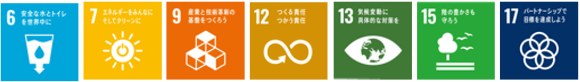 SDGs17の目標の6,7,9,12,13,15,17